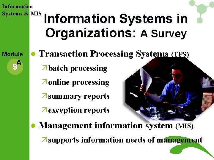 Information Systems & MIS Module l A 9 Information Systems in Organizations: A Survey Information Systems & MIS Module l A 9 Information Systems in Organizations: A Survey