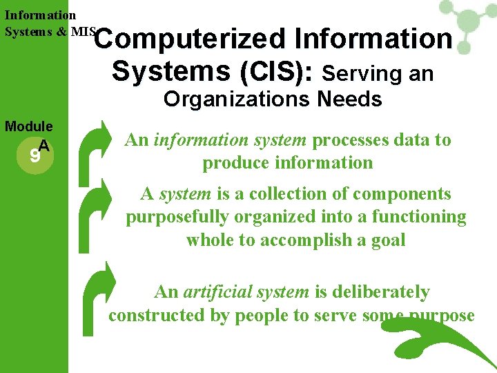 Information Systems & MIS Computerized Information Systems (CIS): Serving an Organizations Needs Module A Information Systems & MIS Computerized Information Systems (CIS): Serving an Organizations Needs Module A