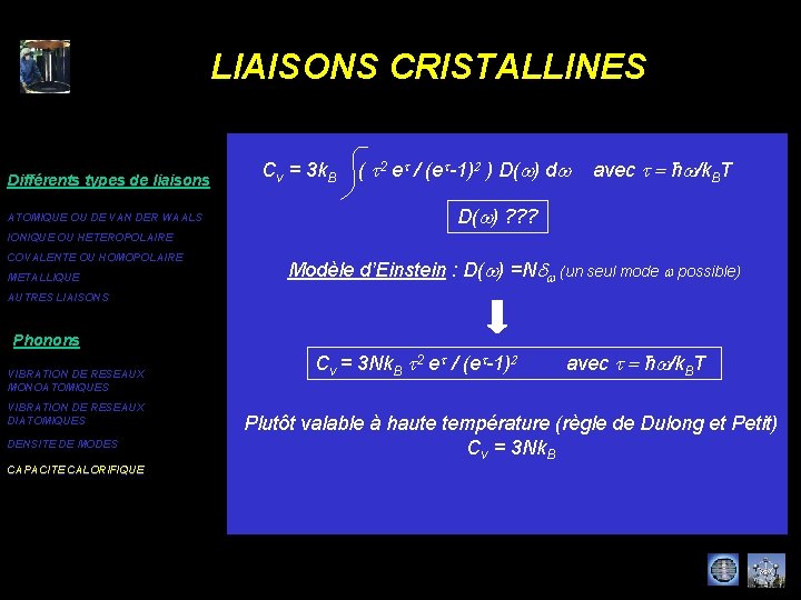 LIAISONS CRISTALLINES Différents types de liaisons Cv = 3 k. B ( t 2