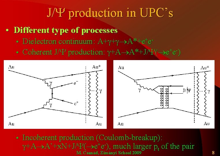 J/Y production in UPC’s • Different type of processes Dielectron continuum: A+g+g A*+e+e •