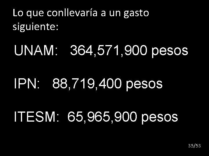 Lo que conllevaría a un gasto siguiente: UNAM: 364, 571, 900 pesos IPN: 88,