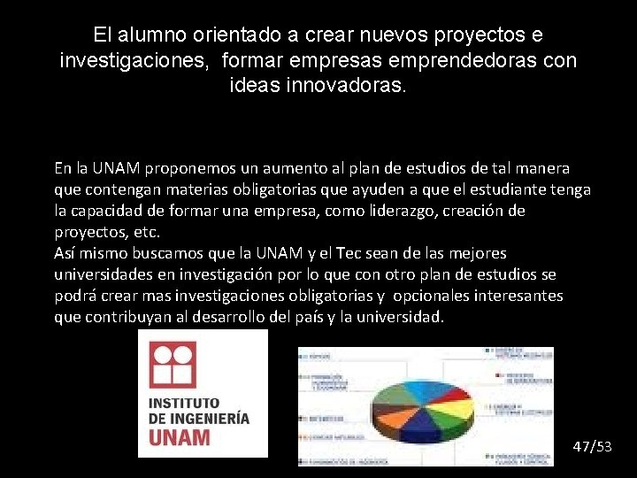 El alumno orientado a crear nuevos proyectos e investigaciones, formar empresas emprendedoras con ideas