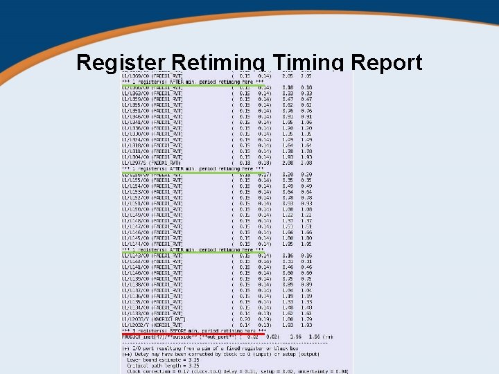 Register Retiming Timing Report 