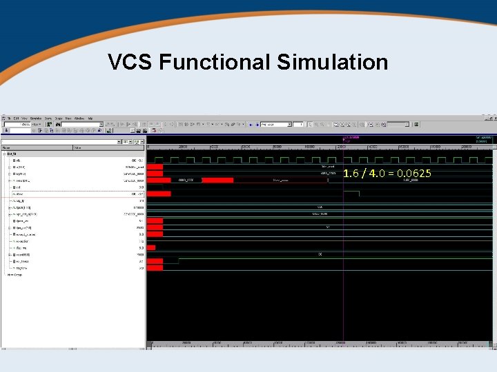 VCS Functional Simulation 1. 6 / 4. 0 = 0. 0625 