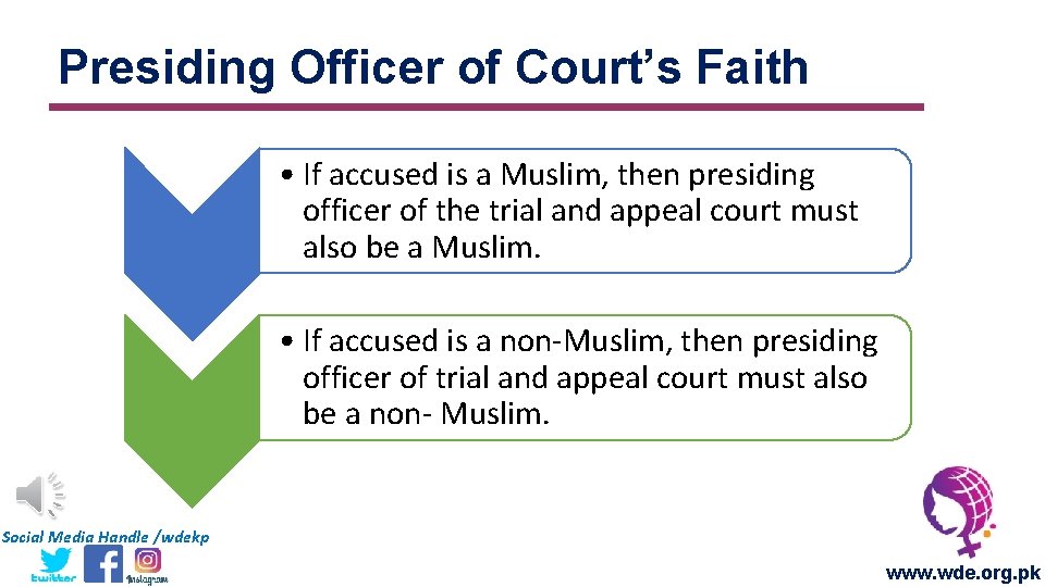 Presiding Officer of Court’s Faith • If accused is a Muslim, then presiding officer