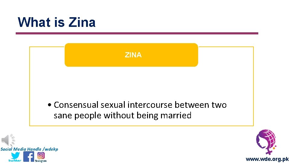 What is Zina ZINA • Consensual sexual intercourse between two sane people without being