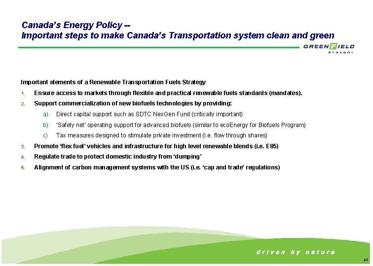 Canada’s Energy Policy -- Important steps to make Canada’s Transportation system clean and green