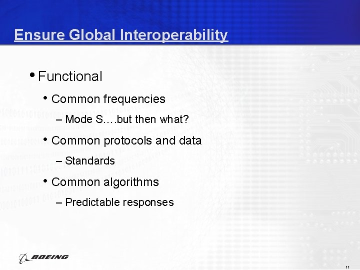 Ensure Global Interoperability • Functional • Common frequencies – Mode S…. but then what?