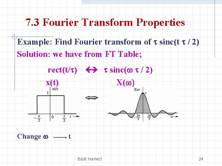 7. 3 Fourier Transform Properties Example: Find Fourier transform of t sinc(t t /