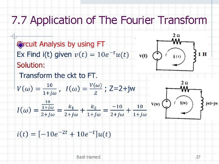 7. 7 Application of The Fourier Transform Basil Hamed 37 