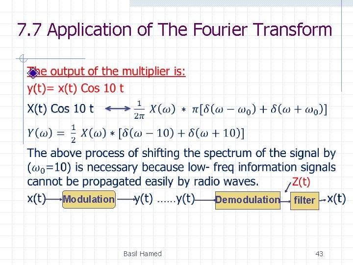 7. 7 Application of The Fourier Transform Modulation Demodulation Basil Hamed filter 43 