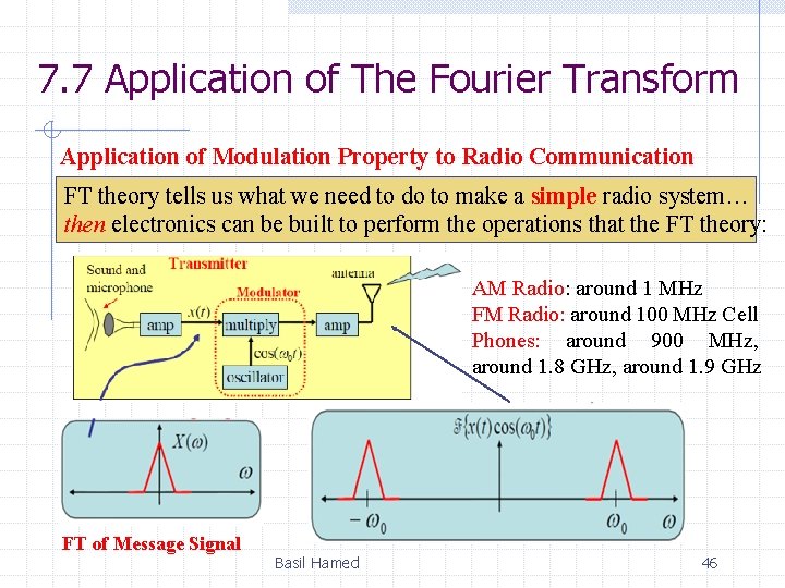 7. 7 Application of The Fourier Transform Application of Modulation Property to Radio Communication