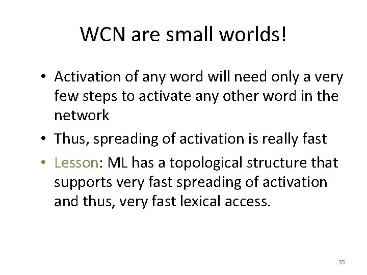 WCN are small worlds! • Activation of any word will need only a very