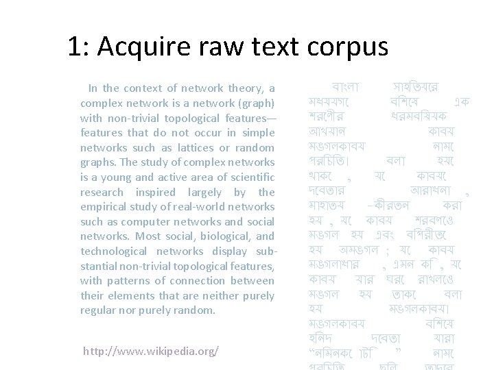 1: Acquire raw text corpus In the context of network theory, a complex network