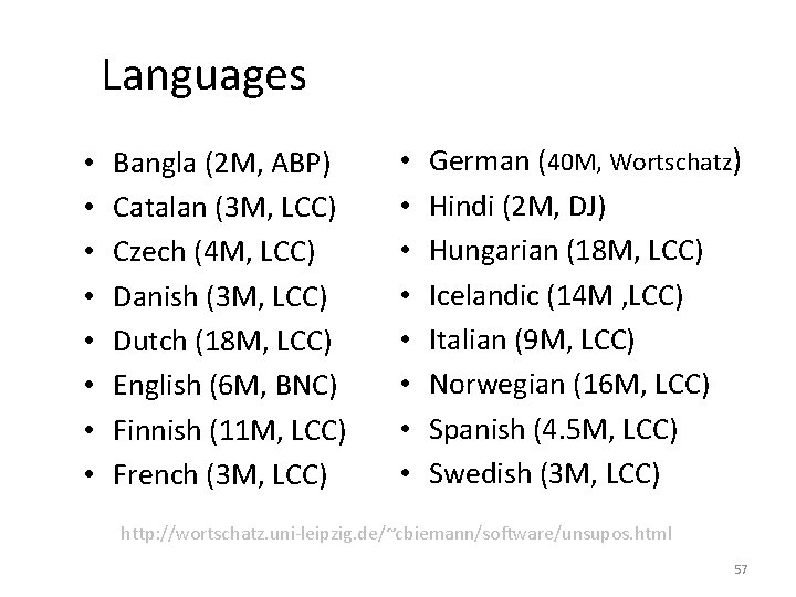 Languages • • Bangla (2 M, ABP) Catalan (3 M, LCC) Czech (4 M,