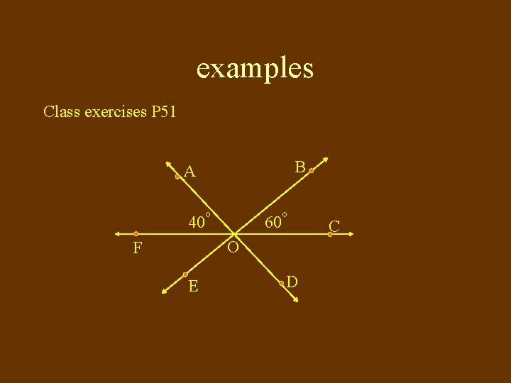 examples Class exercises P 51 B A o o 40 60 O F E