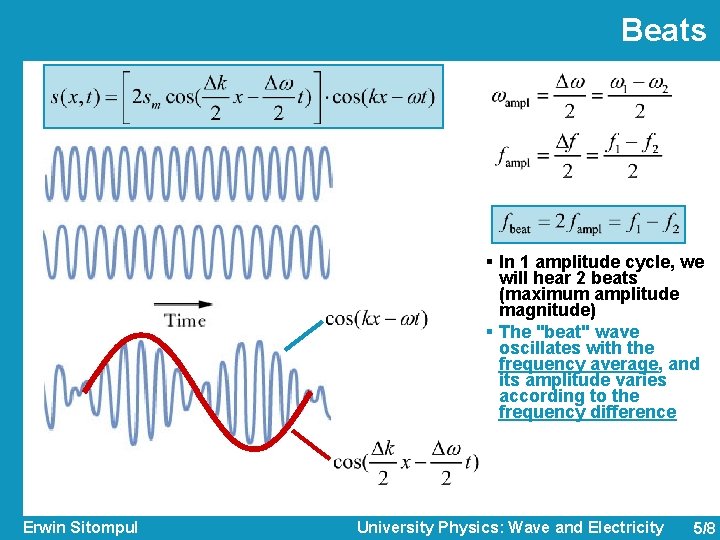 Beats § In 1 amplitude cycle, we will hear 2 beats (maximum amplitude magnitude)