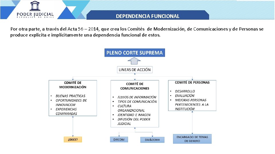 DEPENDENCIA FUNCIONAL Por otra parte, a través del Acta 56 – 2014, que crea