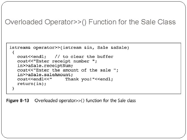 Overloaded Operator>>() Function for the Sale Class 