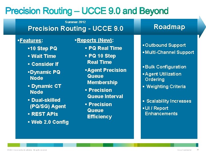 Summer 2012 Precision Routing - UCCE 9. 0 §Features: § 10 Step PQ §
