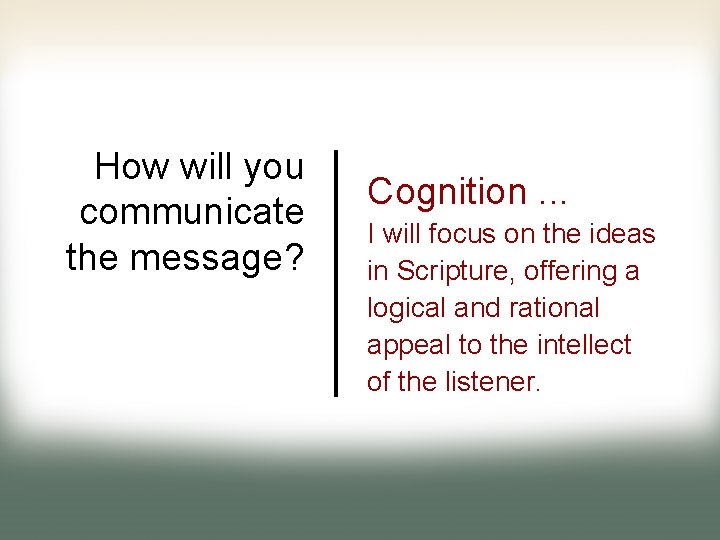 How will you communicate the message? Cognition. . . I will focus on the