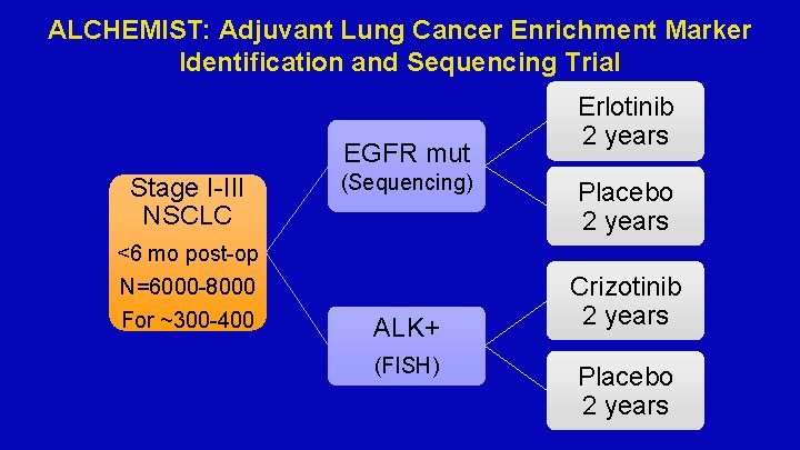 ALCHEMIST: Adjuvant Lung Cancer Enrichment Marker Identification and Sequencing Trial EGFR mut Stage I-III