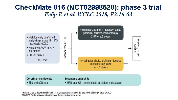 Check. Mate 816 (NCT 02998528): phase 3 trial Felip E et al. WCLC 2018,