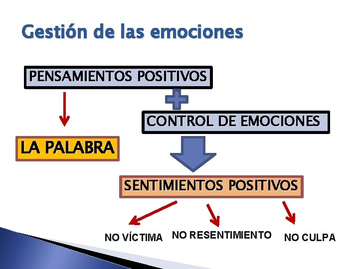 Gestión de las emociones PENSAMIENTOS POSITIVOS CONTROL DE EMOCIONES LA PALABRA SENTIMIENTOS POSITIVOS NO