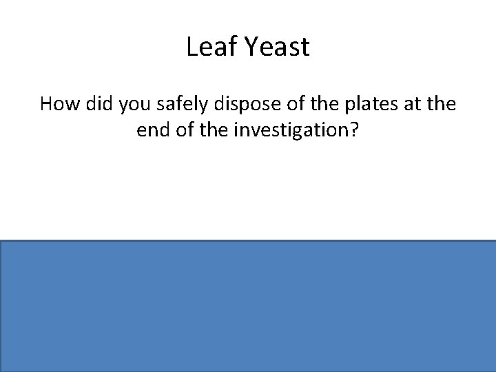 Leaf Yeast How did you safely dispose of the plates at the end of