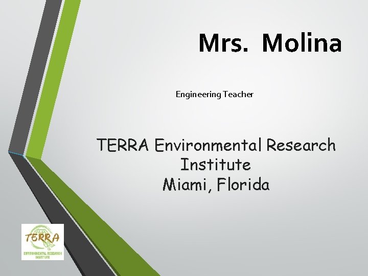 Mrs. Molina Engineering Teacher TERRA Environmental Research Institute Miami, Florida 