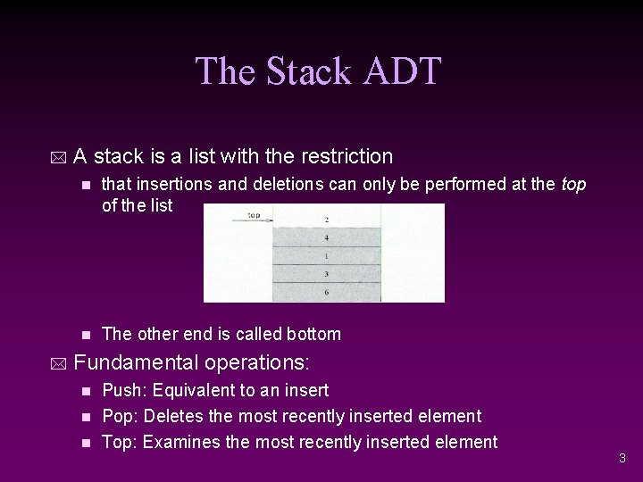 The Stack ADT * * A stack is a list with the restriction n