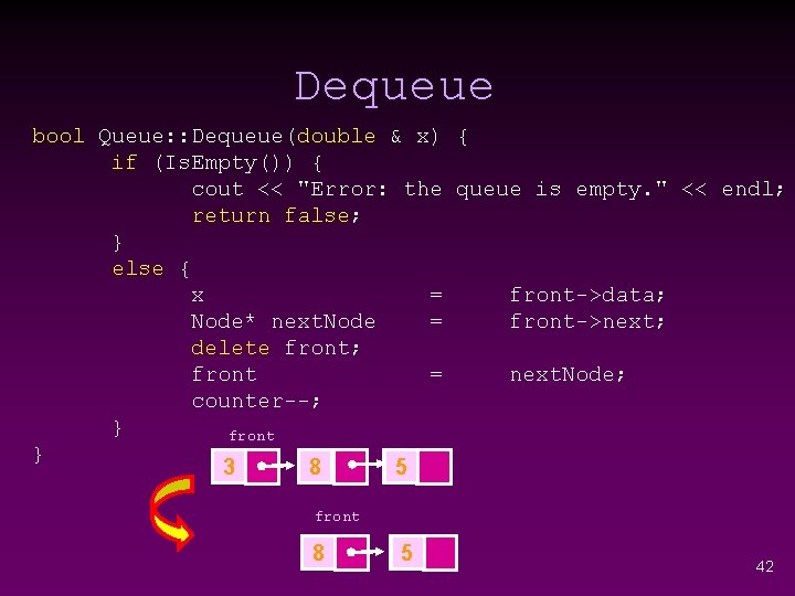 Dequeue bool Queue: : Dequeue(double & x) { if (Is. Empty()) { cout <<