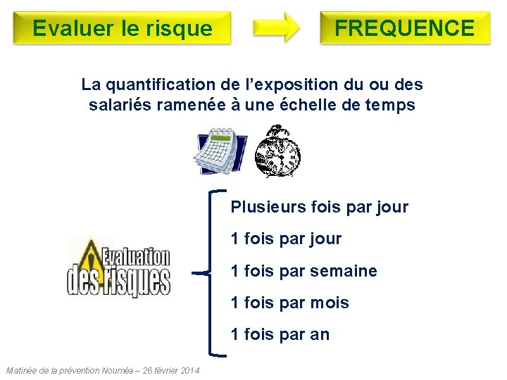 Evaluer le risque FREQUENCE La quantification de l’exposition du ou des salariés ramenée à Evaluer le risque FREQUENCE La quantification de l’exposition du ou des salariés ramenée à