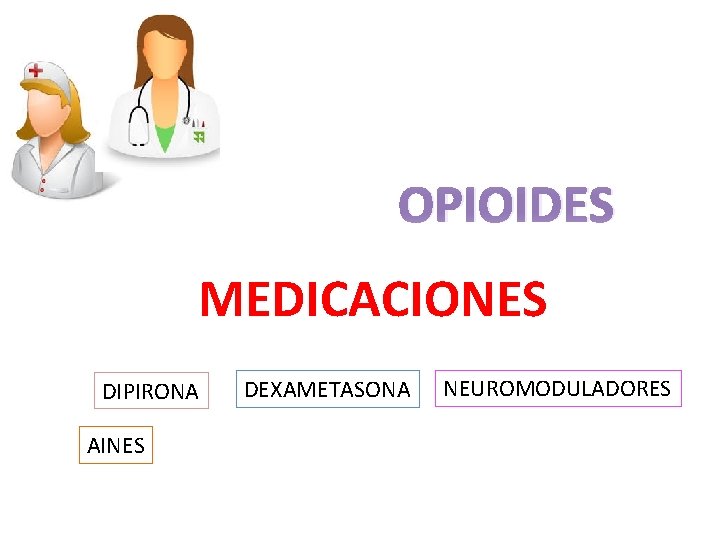 OPIOIDES MEDICACIONES DIPIRONA AINES DEXAMETASONA NEUROMODULADORES 