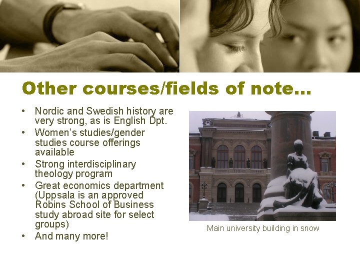 Other courses/fields of note… • Nordic and Swedish history are very strong, as is