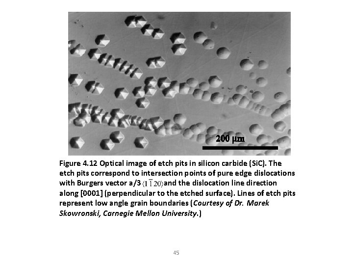 Figure 4. 12 Optical image of etch pits in silicon carbide (Si. C). The Figure 4. 12 Optical image of etch pits in silicon carbide (Si. C). The