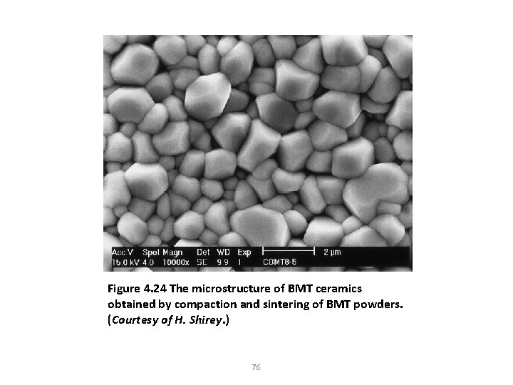 Figure 4. 24 The microstructure of BMT ceramics obtained by compaction and sintering of Figure 4. 24 The microstructure of BMT ceramics obtained by compaction and sintering of
