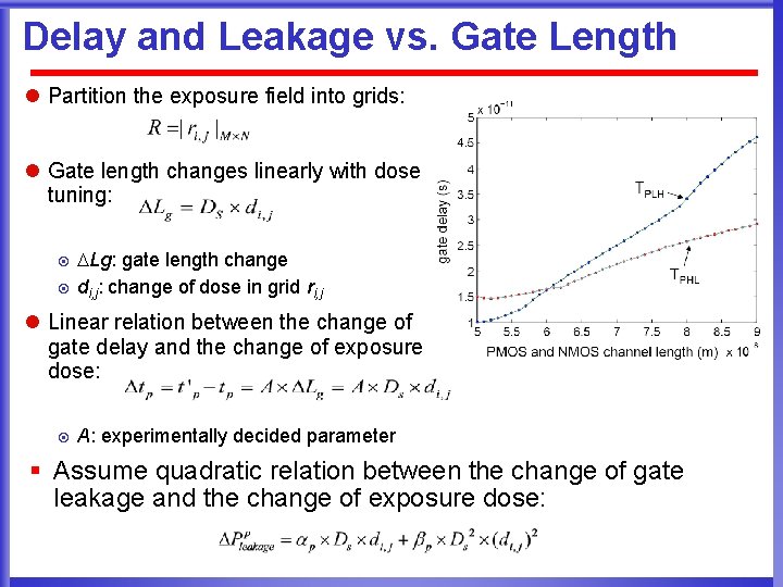 Delay and Leakage vs. Gate Length l Partition the exposure field into grids: l
