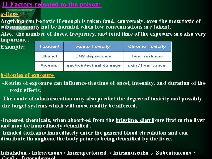 II-Factors releated to the poison: a-Dose Anything can be toxic if enough is taken