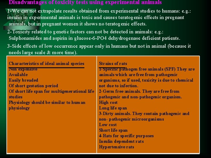 Disadvantages of toxicity tests using experimental animals 1 -We can not extrapolate results obtained