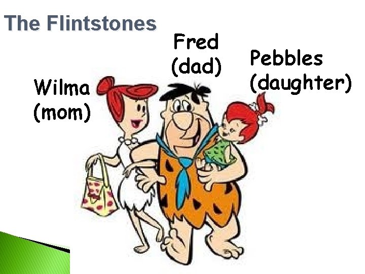 The Flintstones Wilma (mom) Fred (dad) Pebbles (daughter) 