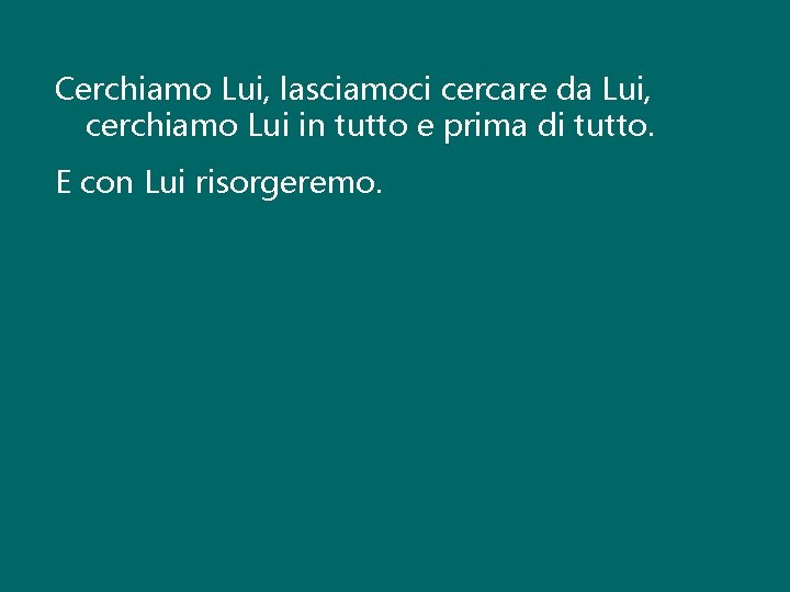 Cerchiamo Lui, lasciamoci cercare da Lui, cerchiamo Lui in tutto e prima di tutto.