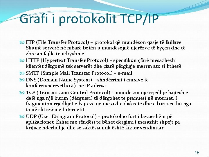 Grafi i protokolit TCP/IP FTP (File Transfer Protocol) – protokol që mundëson qasje të