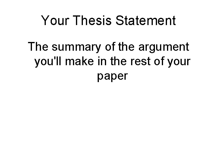 Your Thesis Statement The summary of the argument you'll make in the rest of