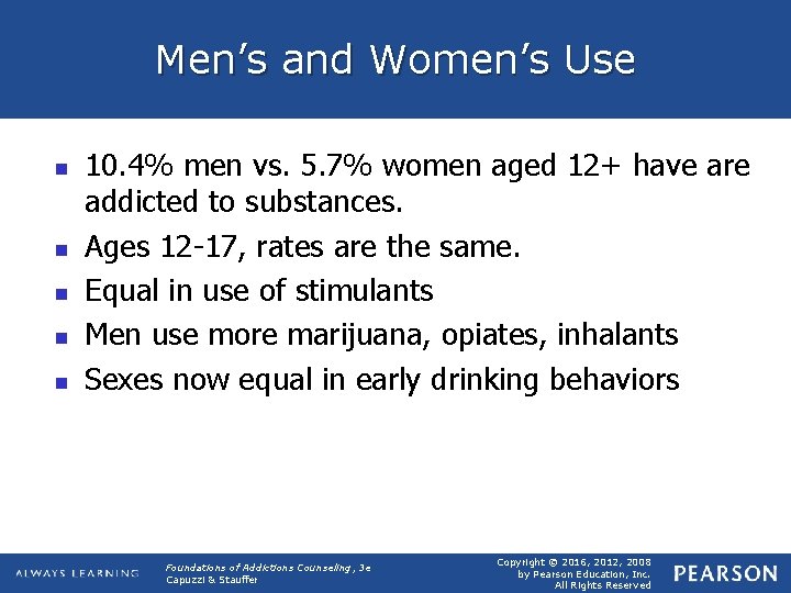Men’s and Women’s Use n n n 10. 4% men vs. 5. 7% women
