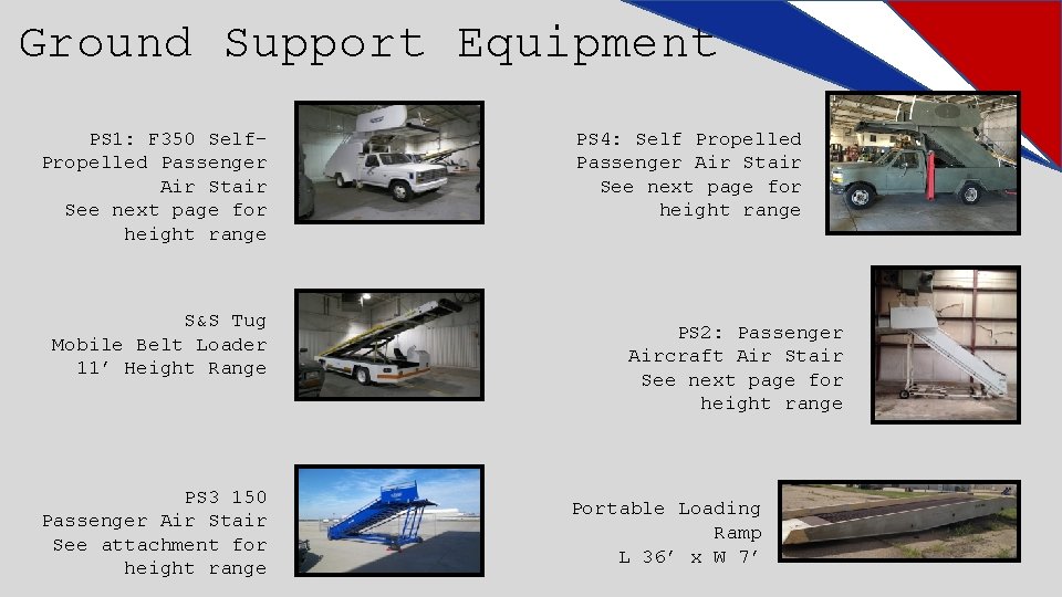 Ground Support Equipment PS 1: F 350 Self. Propelled Passenger Air Stair See next