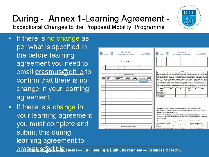 During - Annex 1 -Learning Agreement - Exceptional Changes to the Proposed Mobility Programme