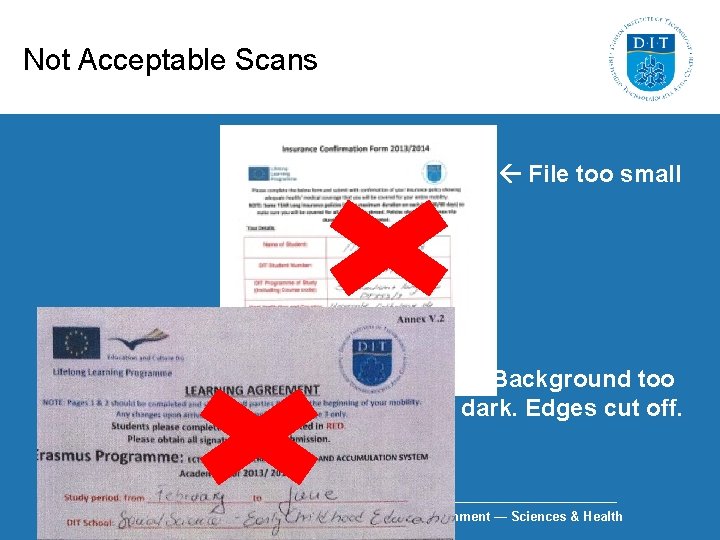 Not Acceptable Scans File too small Background too dark. Edges cut off. Arts &