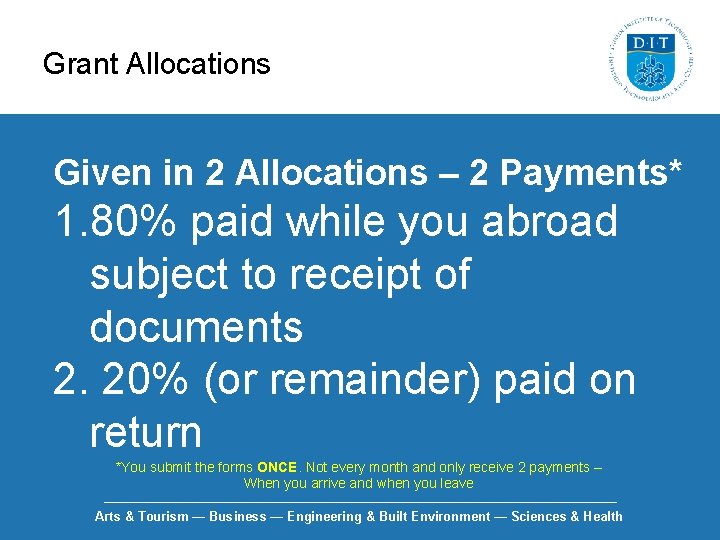 Grant Allocations Given in 2 Allocations – 2 Payments* 1. 80% paid while you
