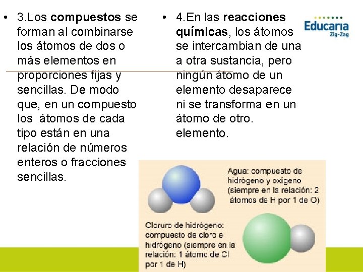  • 3. Los compuestos se forman al combinarse los átomos de dos o